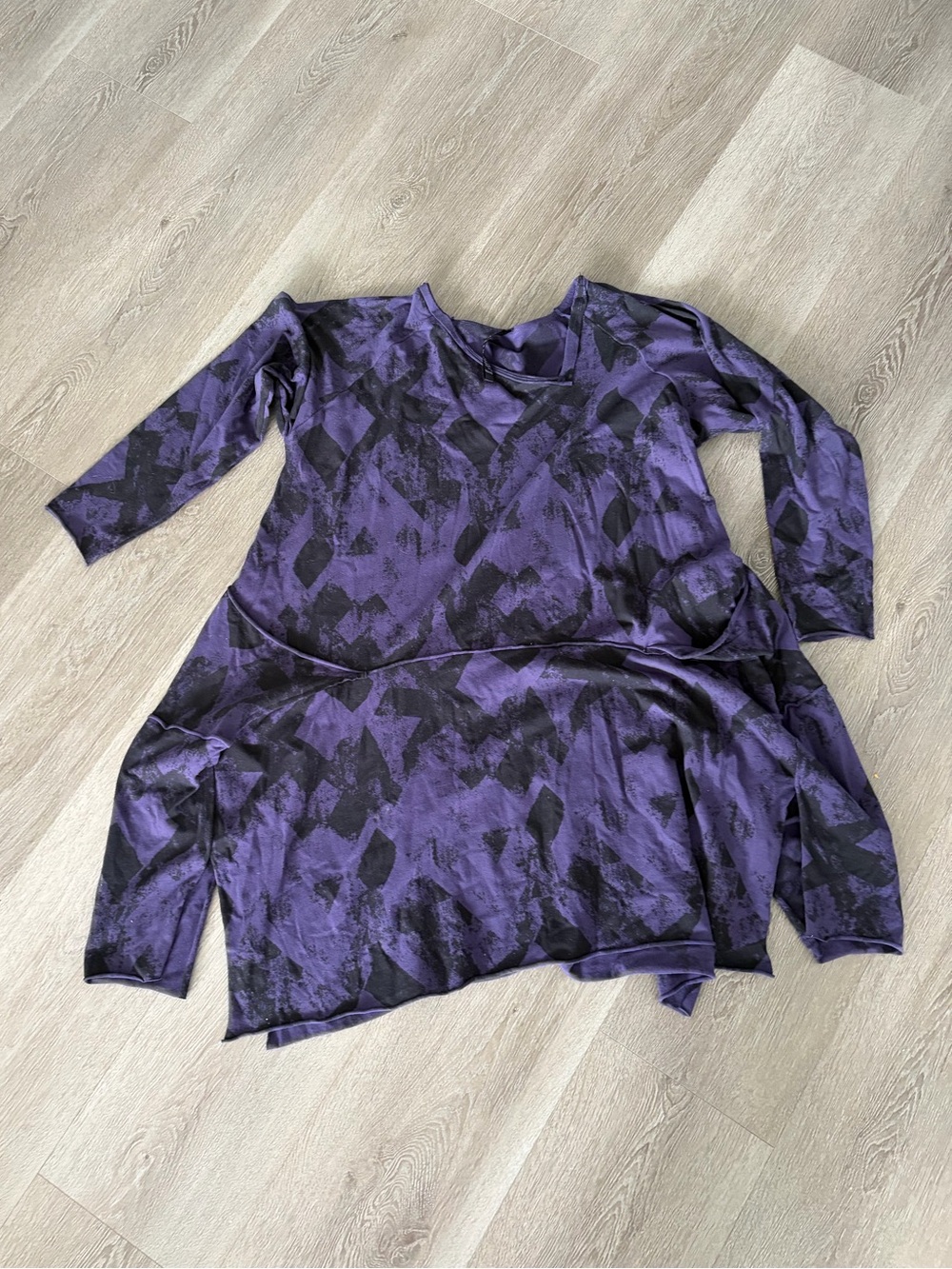 Kaliyana‎ lagenlook art to wear long tunic Purple Abstract  Top asymmetrical